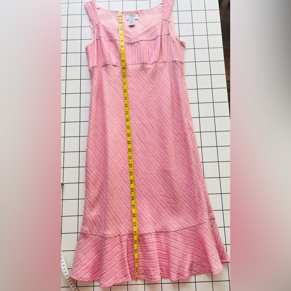 LOFT Pink Striped Linen Blend Summer Midi Dress NWT Size OP